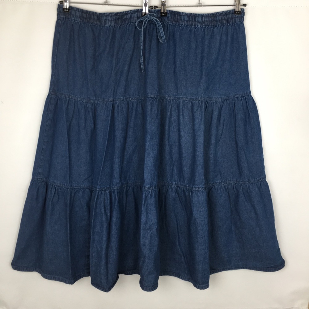 Women’s Tiered Denim Maxi Skirt Blue 100% Cotton Size 4X Western by Junonia